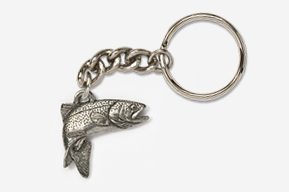 #K123 - Jumping Rainbow Trout Antiqued Pewter Keychain