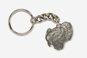 #K326 - Left Facing Strutting Turkey Antiqued Pewter Keychain