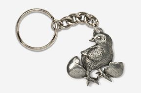 #K382 - Chick and Egg Antiqued Pewter Keychain