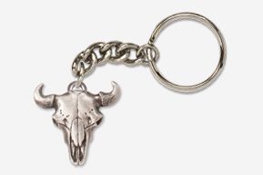 #K407A - Buffalo Skull Antiqued Pewter Keychain