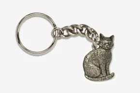 #K439 - Sitting Cat Antiqued Pewter Keychain