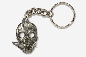#K802 - Skull with Shark Antiqued Pewter Keychain
