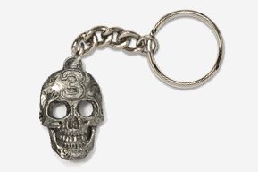 #K803 - Lucky #3 Skull Antiqued Pewter Keychain