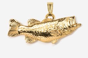 #P142G - 2" Right facing Largemouth Bass 24K Gold Plated Pendant