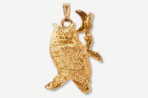 #P360AG - Great Horned Owl & Moon 24K Gold Plated Pendant