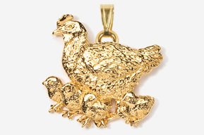 #P381G - Hen and Chicks 24K Gold Plated Pendant